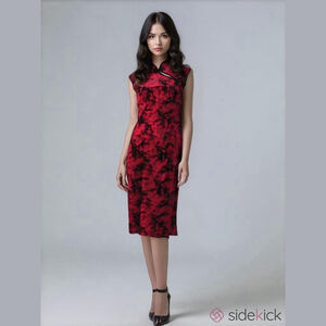 Morbid Threads Vintage Y2K Red & Black Cheongsam Dress Large